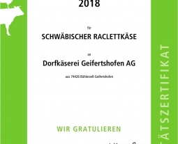Zertifikate für unseren Käse
2018